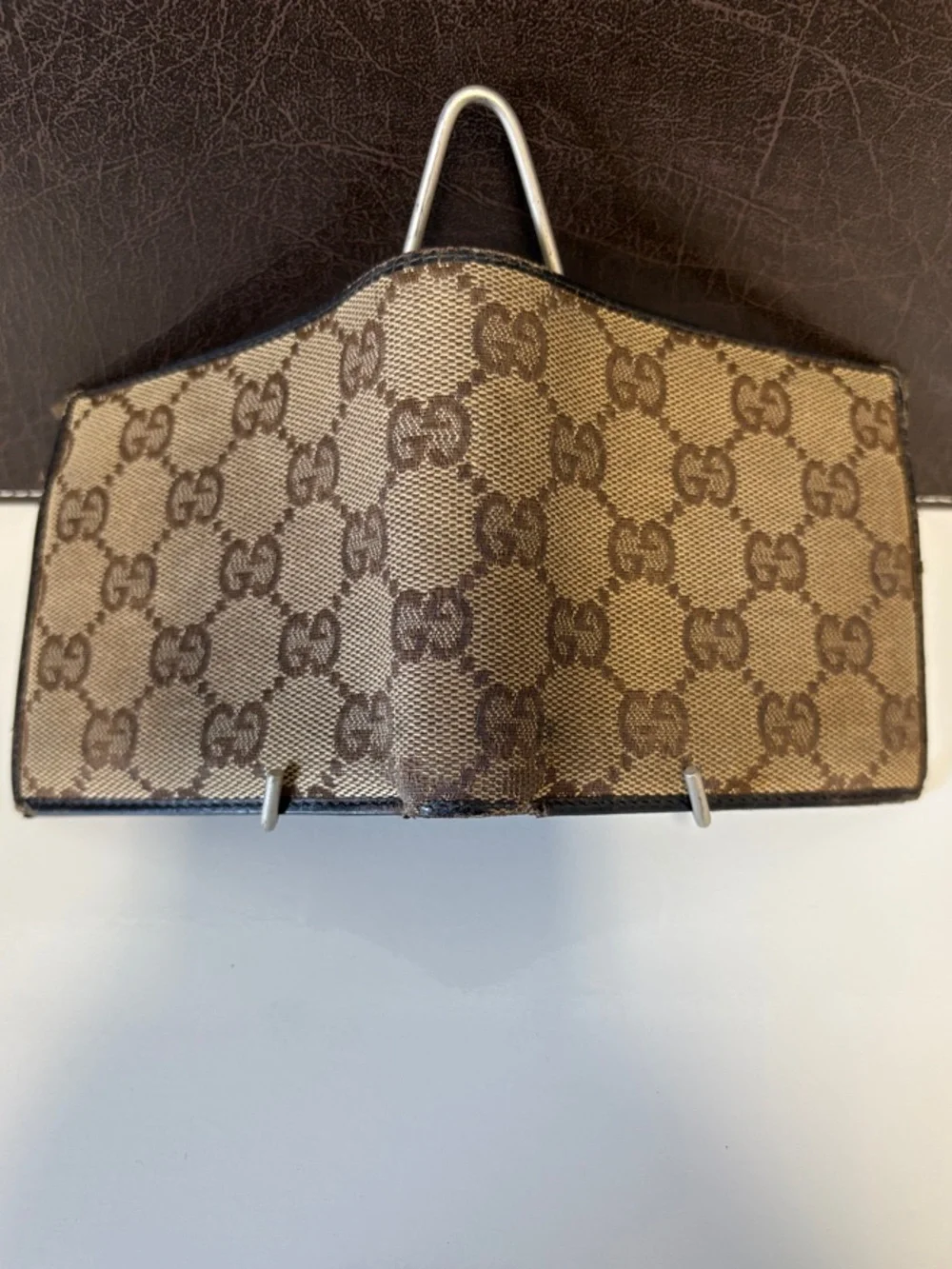 Gucci Brown Beige GG Canvas Bifold Wallet